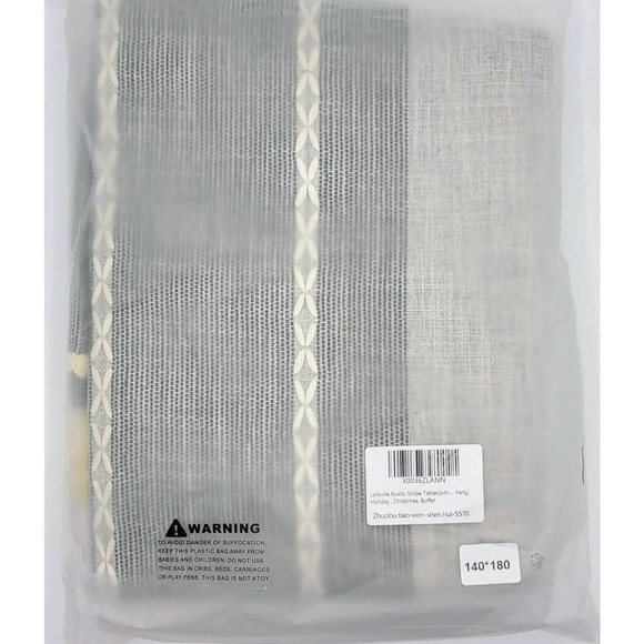 LAFAVILLE Cotton Linen Tablecloth - Grey Stripe Rectangle 55" x 70" (140x180cm) - Picture 2 of 10